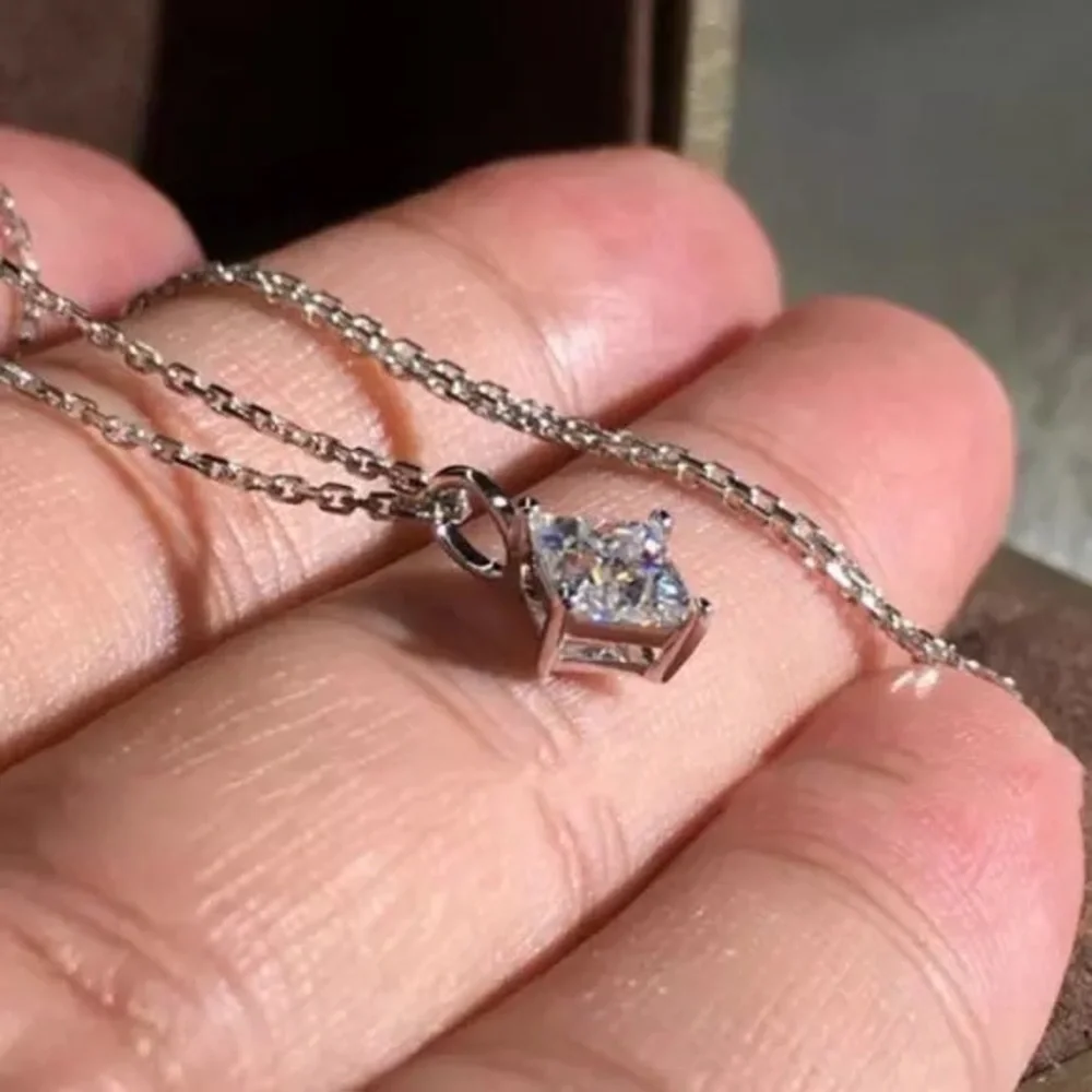 New 925 Silver Beautiful Square Princess Cut Diamond Necklace - Picture 3 of 6